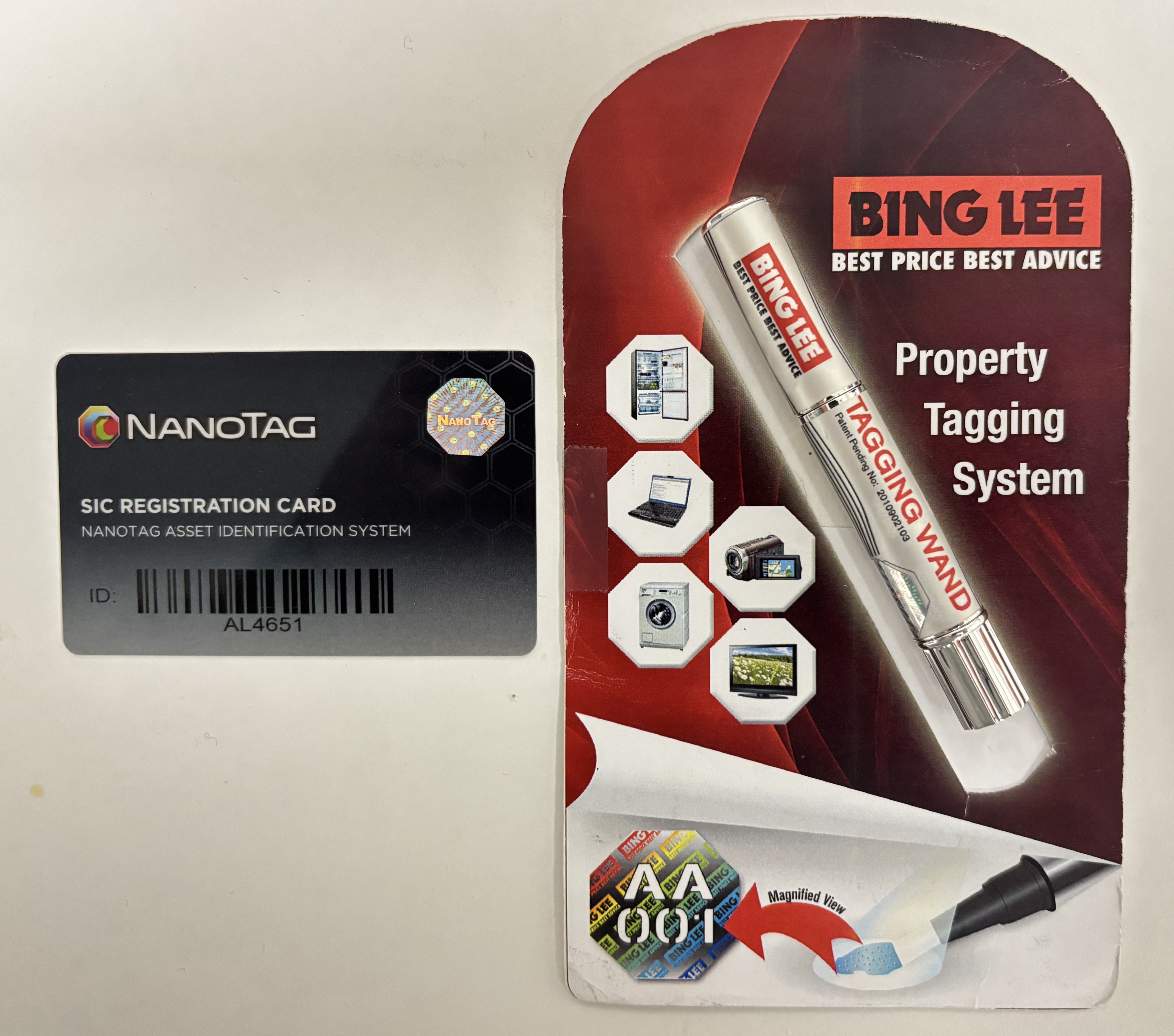 Bing Lee Property Tagging System, white-labelled NanoTag kit sold in Bing Lee electronics stores